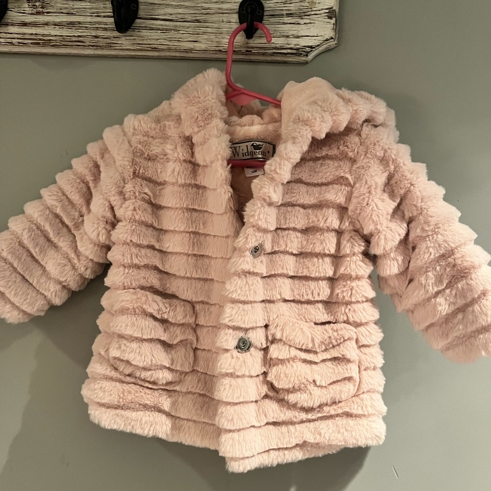 Widgeon size 12 month faux fur coat with hood.